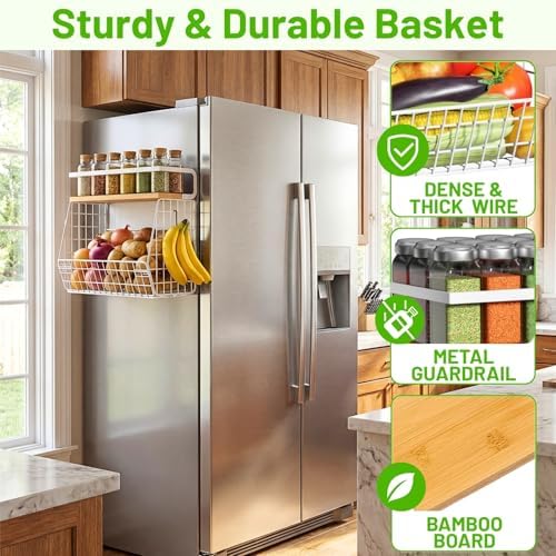Ofiray-home Magnetic Fridge Shelf with Wood Lid, Fruit Potato Onion Storage Bins, Pantry Organizers, Large Container Spice Rack for Refrigerator, Kitchen Counter, Cabinet (1, White) - Image 2