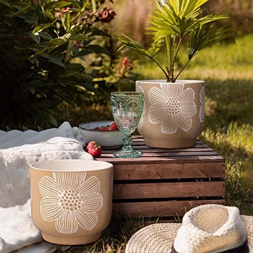 Ceramic Plant Pots, 8+6 Inch, 2 Pcs Indoor Planters with Drainage Holes - Image 4