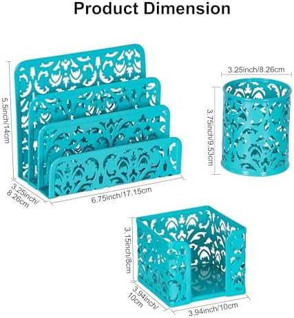 EasyPAG Desk Organizers and Accessories 3 Pieces Office Organizer Set - Pen Holder for Desk, Mail Sorter Countertop and Sticky Note Holder, Dark Teal - Image 5