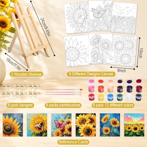 Engrowtic 57pcs Sunflower Sip and Paint Kit for Adults Pre Drawn Canvas Set - Image 3
