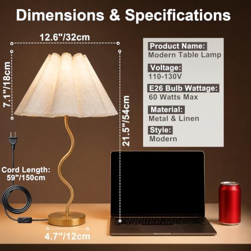 Gold Pleated Table Lamp, Modern Bedside Lamp with Wavy Scalloped Shade - Image 2