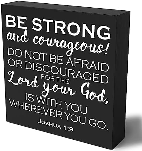 Bible Verse Wooden Box Sign Plaque Be Strong and Courageous Do Not Be Afraid Wood Box Sign Rustic Art Home Office Shelf Desk Decor 5 x 5 x 1 Inches by Woght