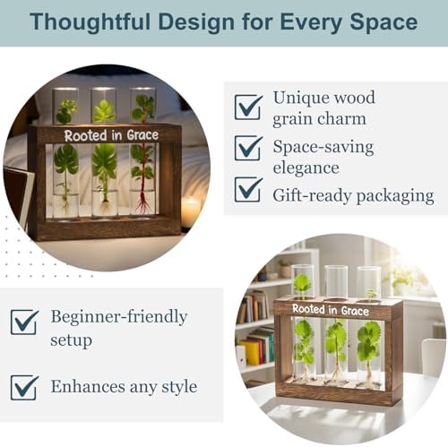 Rooted in Grace Propagation Station – Wooden Plant Holder with 3 Glass Vases, Indoor Rooting Station for Cuttings, Christian-Inspired Gift for Women, Birthday, Housewarming, Plant Lover Décor - Image 4