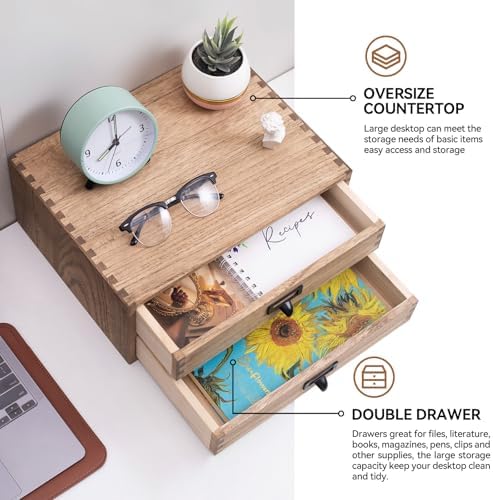 KIRIGEN Solid Wood Desk Organizer with 2 Drawers, Desktop Storage, Brown - Image 5