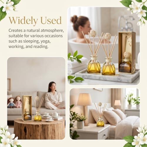 Jasmine Reed Diffuser Set, 2 Pack 1.7 fl oz Glass Bottles, 5 Rattan Sticks & Rattan Ball, Plant-Based Non-Toxic Essential Oil, Fresh Long-Lasting Home Fragrance for Bedroom Office - Image 6