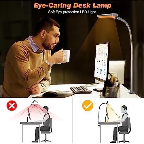 Airlonv LED Desk Lamp with Clamp, 17" Stepless Dimming Light, Grey - Image 6