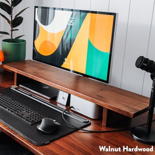 Desky Monitor Stand – Ergonomic Wood Riser for Single or Dual Monitors, Desk Shelf Organizer to Elevate Screen Height – Classic Oak - Image 6