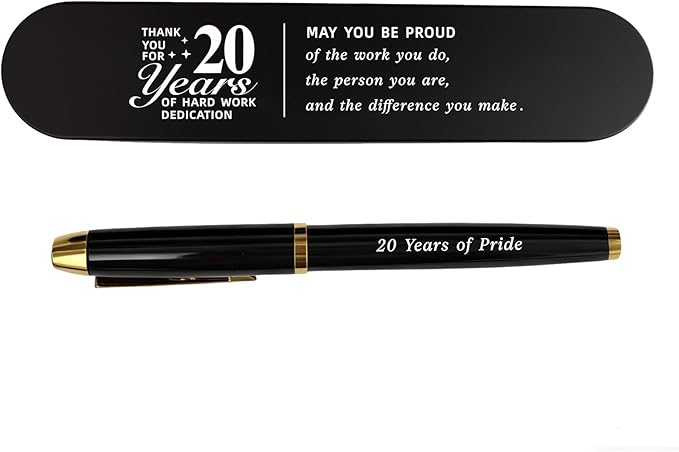 iyaone 20 Year Milestone Work Anniversary Pen Gift- Engraved Gel Pen for Employee & Staff Appreciation, Two Decades of Service Award