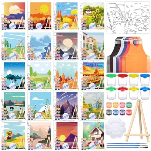 Sherr 140 Pcs 20 Set Pre Drawn Canvas Painting Kit, Sceneries by Sherr