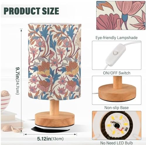 Vintage Floral Leaves Retro Farmhouse Table Lamp for Bedroom USB Port Lamps Small Accent Table Lamp Nightstand Lamp Sturdy Linen Shade Wooden Base Decorative Lamps for Bedside Reading|Kids|Dorm|Home - Image 4
