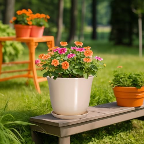 Ceramic Planter, 10 Inch Plant Pot for Indoor Plants, Beige - Image 5