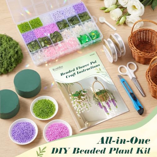 Ecoofor 4822-Pc DIY Beaded Flower Kit for Adults – Create Lily of the Valley & Wisteria Waterfalls, Complete Set with Beads, Wire, Moss, Faux Wicker Basket & Step-by-Step Instructions - Image 5