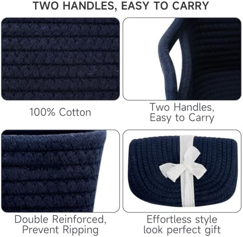 3 Pack Small Storage Baskets for Organizing, 11.8×7.8×5.1", Navy Blue - Image 6