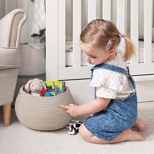 Goodpick Round Woven Rope Storage Basket for Shelves, 10" x 8.3", Jute - Image 2