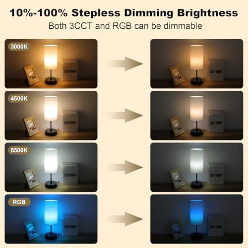Unicozin Table Lamp,3 CCT 3000K/4500K/6500K & RGB Color Changing,Stepless Dimmable Touch Control Bedside Lamp for Reading,Ambience Nightstand Light for Home Decor Party,White Shade - Image 4