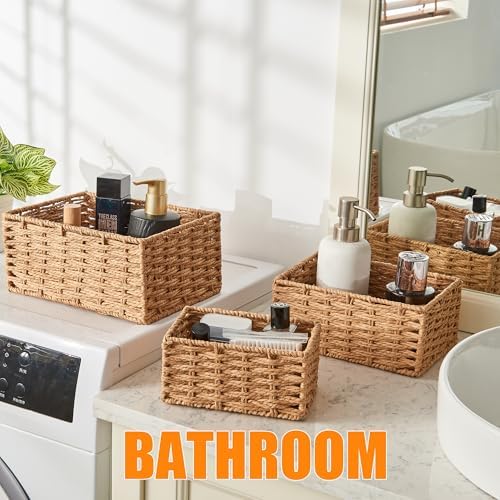 Small Wicker Basket for Organizing, Woven Storage Basket Sets of 3 - Image 4