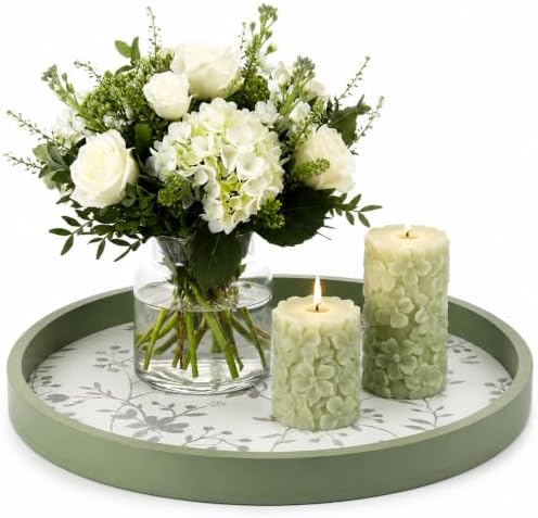 Novabright Sage Green Wooden Serving Tray, 11.8" Round Cottagecore by Unknown