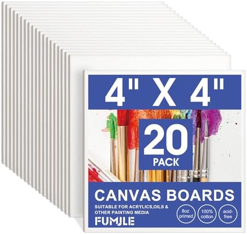 FUMILE 4x4 Mini Canvas for Painting, 20 Pack Small Canvases for Painting Primed Acid Free Canvas Boards for Painting for Beginners & Artist, Blank Canvas Panels for Classroom and Painting Parties. by FUMILE