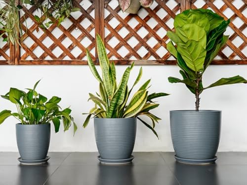 10 Inch Ceramic Planter Round Plant Pots for Plants Indoor Outdoor Glaze Large Flower Pot with Drainage Hole and Saucer Gray - Image 7