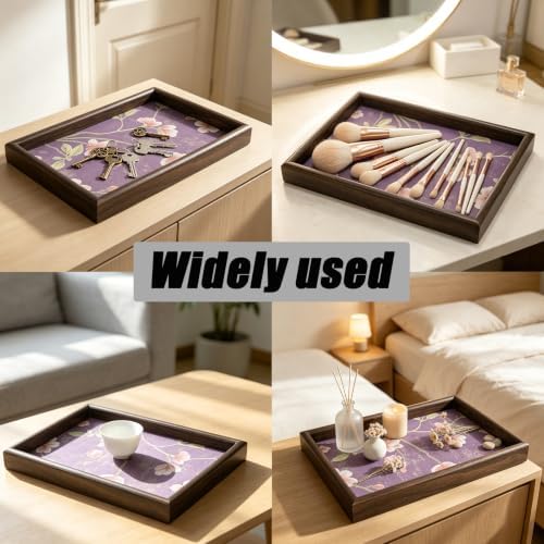 Wooden Valet Tray Floral Base Catchall Nightstand Organizer, Purple Blossom - Image 5