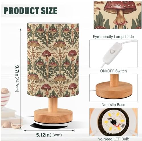 Fustylead Farmhouse Vintage Mushroom Table Lamp for Bedroom USB Port Lamps Small Accent Table Lamp Nightstand Lamp Sturdy Linen Shade Wooden Base Decorative Lamps for Bedside Reading|Kids|Dorm|Home - Image 4