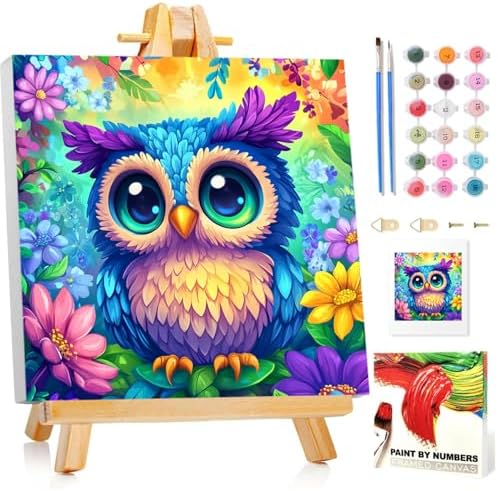 Owl Paint by Numbers Kit for Kids, 8x8 inch by MANDUN