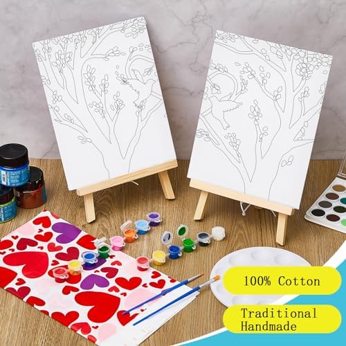 Yeaqee 13 Pcs Sip and Paint Kit for Adults Stretch Canvas Date Night Valentines Painting Kit Supplies Art Painting Set Outline Design Blank Stretch Canvas for Couple Party(Bird and Tree,10 x 8 Inch) - Image 4