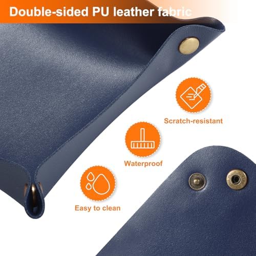 HARFINGTON PU Leather Valet Tray Unisex Folding Small Catchall Tray Portable Entryway Table Tray Nightstand Bedside Desk Tray for Key Wallet Watch Coin Jewelry Dice, Dark Blue - Image 5