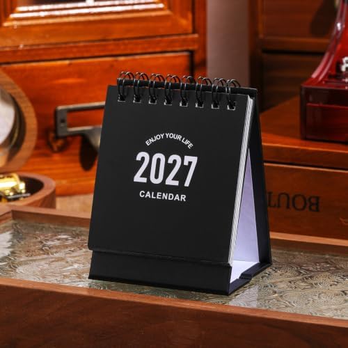 Mini Desk Calendar 2027-2028 - Use January 2027 to June 2028, Small Standing Desk Calendars with Stickers for Home Office School, 250gsm Thick Paper (Mini Black) - Image 2