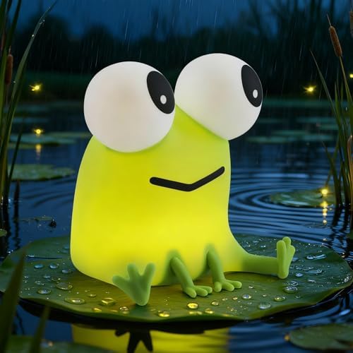 Frog Night Light for Kids with Timer, Dimmable 3 Brightness 7 Colors, Kawaii Big-Eyed Frog Lamp Funny Gifts, USB Rechargeable Portable Night Lamp Decor for Girl Boy Nursery/Bedroom/Desk/Office by Gemmac