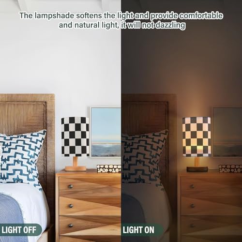 ALAZA Black White Checkered Lamp for Girls Boys Bedroom Bedside Table Lamp with USB Port LED Kids Nightstand Lamp Wood Base Desk Living Room Decor - Image 6