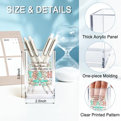Teach Them Love Them Watch Them Acrylic Cosmetic Pencil Holder Cup, Floral Books Pen Holder for Home Office Desk Accessories for Teacher, Pen Organizer, Funny Teacher Work Gifts, Teach Present - Image 2