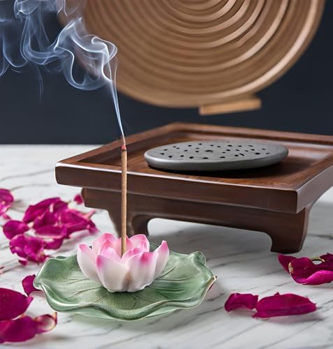 KR. LIF Lotus Incense Holder & Burner, Agarbatti Stand, Detachable Lotus Leaf Incense Tray, Ash Catcher for Altar, Sage & Palo Santo, Ceramic - Image 7