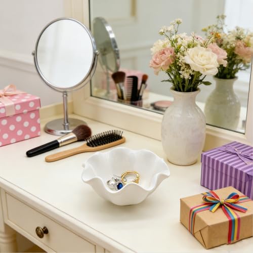 White Flower Jewelry Dish, 3.5″ Lotus Jewelry Bowl Ring Holder, Ceramic Jewlery Tray Cute Vanity Nightstand Bathroom Room Decor Trinket Dish Valentine's Friendship Birthday Gifts for Women Mom - Image 6