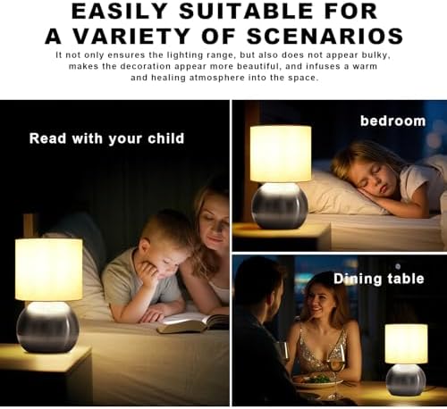 Modern Small Table Lamp Set of 2, Minimalist Nightstand Bedside Lamps with One-Button Inline Switch, 6.2×6.2×10.4 Inch Desk Light for Bedroom, Living Room,Including Light Bulb（Silvery） - Image 5