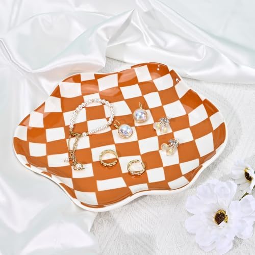 Koythin Brown Plaid Ceramic Jewelry Tray, Vanity Trinket Dish Birthday Gift - Image 6