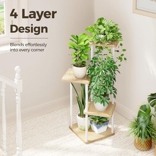 Bamworld Small Plant Stand Indoor 4 Tier White Plant Shelf - Image 4