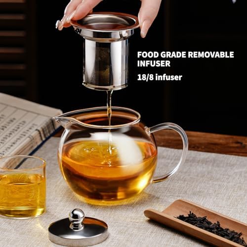 PARACITY Glass Teapot Stovetop 22 OZ/650ml, Tea pot with Removable 18/8 Stainless Steel Infuser, Borosilicate Clear Tea Kettle, Teapot Blooming and Loose Leaf Tea Maker Tea Brewer for Camping, Travel - Image 2