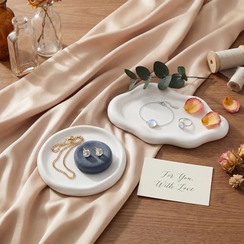 Patelai 2 Pcs Ceramic Jewelry Tray, Cloud Trinket Dish for Women White - Image 6