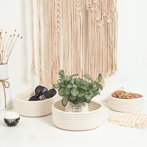 MINTWOOD Design Set of 3 Cotton Rope Nesting Bowls, Small Catch All Basket, Cute Closet Baskets and Bins for Shelves, Mini Table Basket Organizer for Small Accessories - Image 3