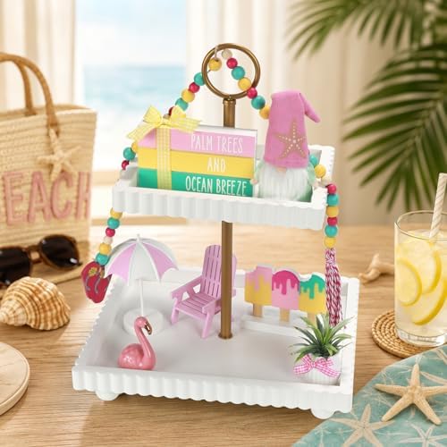 Summer Decorations for Home Indoor 8pcs Pastel Beach Tiered Tray Decor Set - Image 5