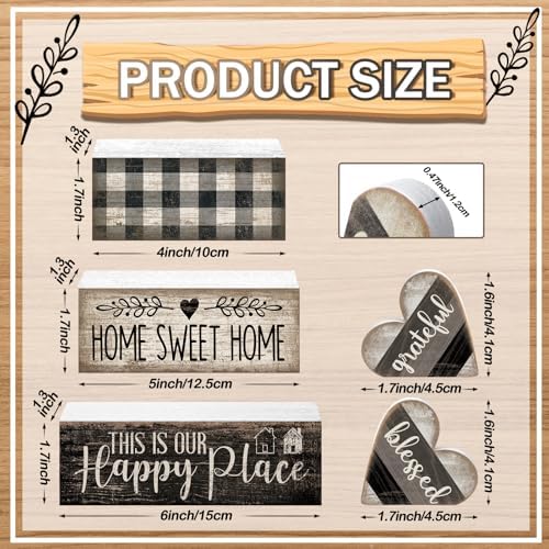 Moucuny 4 Pcs Farmhouse Table Decoration Home Sweet Home Wooden Block Signs - Image 3