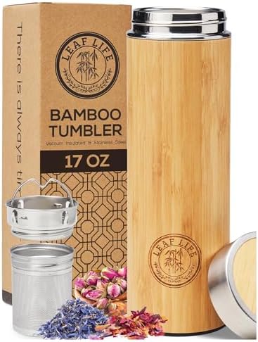 LeafLife Premium Bamboo Tea Tumbler with Infuser for Loose Leaf Tea by LeafLife