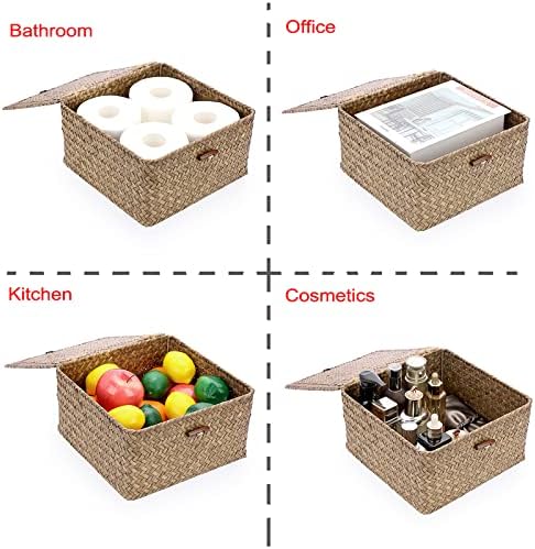 Hipiwe Seagrass Storage Basket Bin with Lid Wicker Baskets for Organizing - Image 7