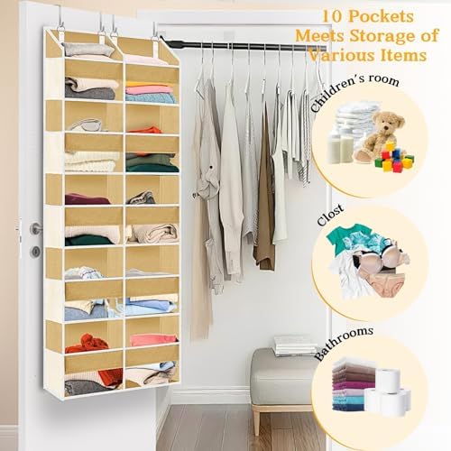 Ofiray-home Over the Door Organizer 5 Tiers,Extra Large Behind Door Storage of 10 Compartments,80 lbs Weight Capacity Over the Door Storage, Door Hanging Organizer for Closet, Diaper Organizer, Camel - Image 5