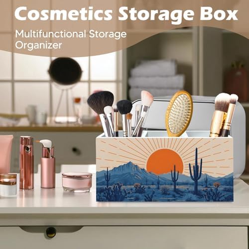 DILSJ Western Boho Pen Pencil Holder Organizer for Desk, Boho Office Decor, Abstract Sunshine Western Desert Cactus Landscape Wooden Box Signs for Home Office Desk Tabletop Decoration - Image 5