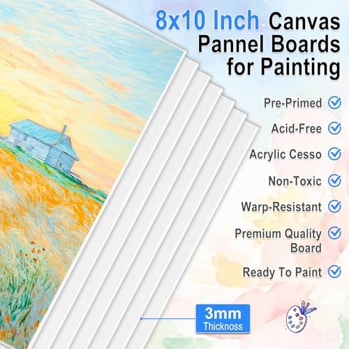 shynek 150pcs Painting Supplies Kit for Adults, 8 * 10In Canvas Boards with Easel Stand, 12 Colors Acrylic Paint Set, Artist Paint Brushes Set, Paint Trays, Sip and Paint Kit - Image 3