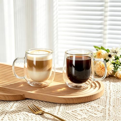CNGLASS 8.5oz Glass Coffee Mug,Double Walled Glass Mugs with Handle,Clear Espresso Cups for Latte,Cappuccino,Tea Bag,Set of 2 - Image 7