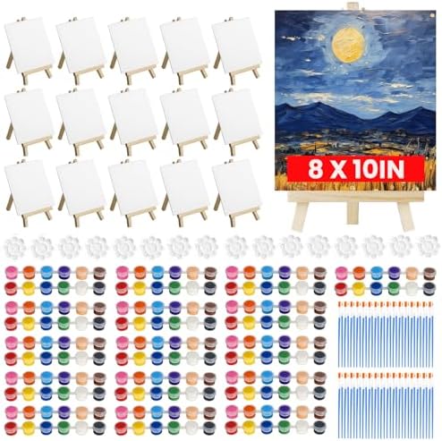 16 Pack Canvas and Easel Set, 8 x 10 inch Painting Kit for Party Supplies by Unknown