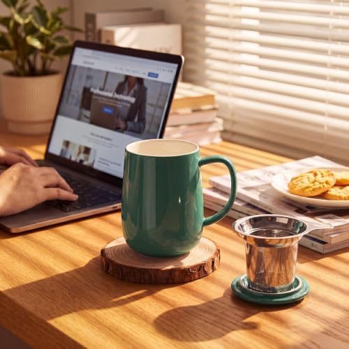 Sweese 20 OZ Porcelain Tea Mug with Infuser and Lid, Sage Green Tea Cup, Gifts for Tea Lover - Sage Green - Image 4